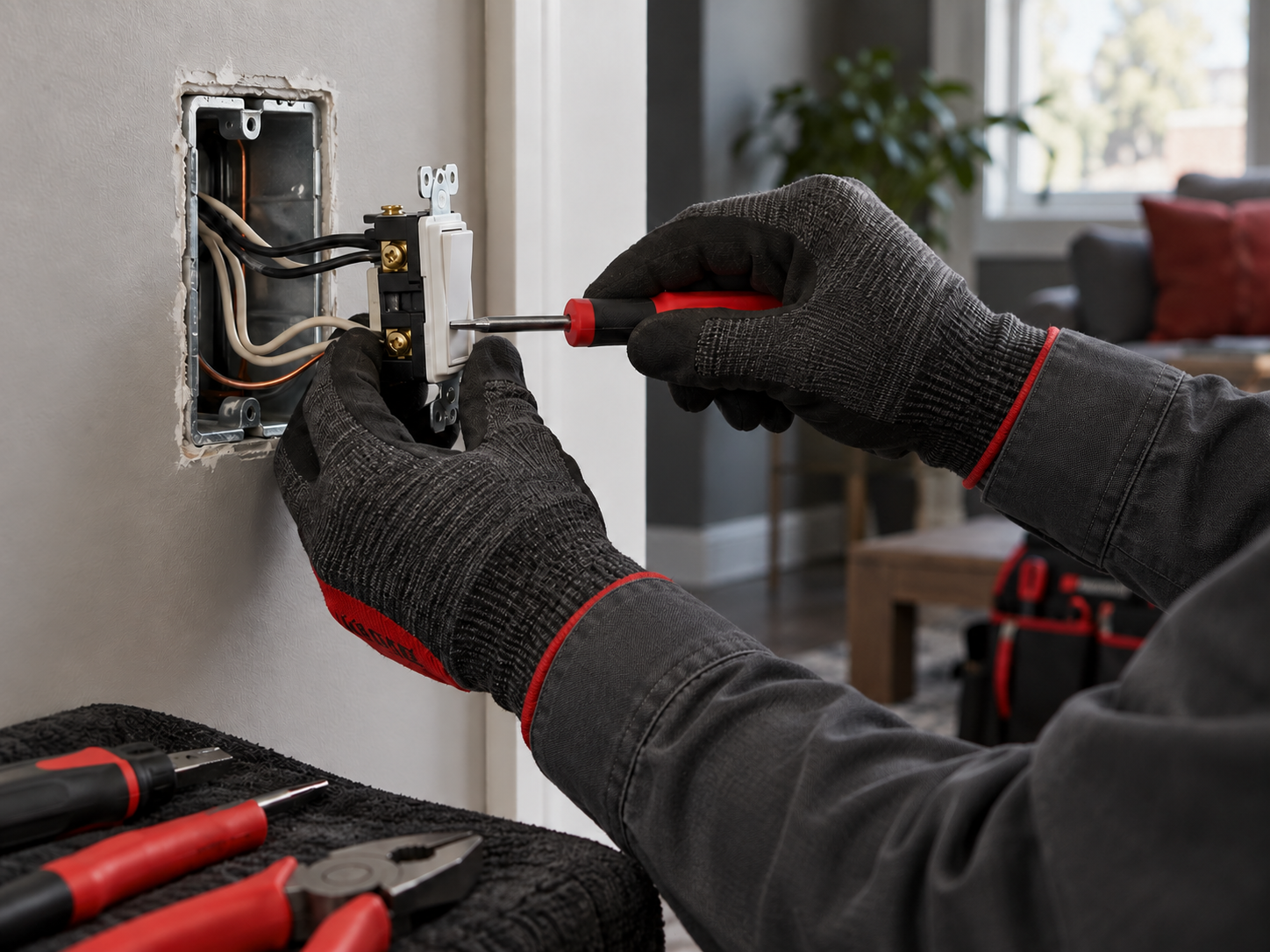 Electrician working on a wall switch