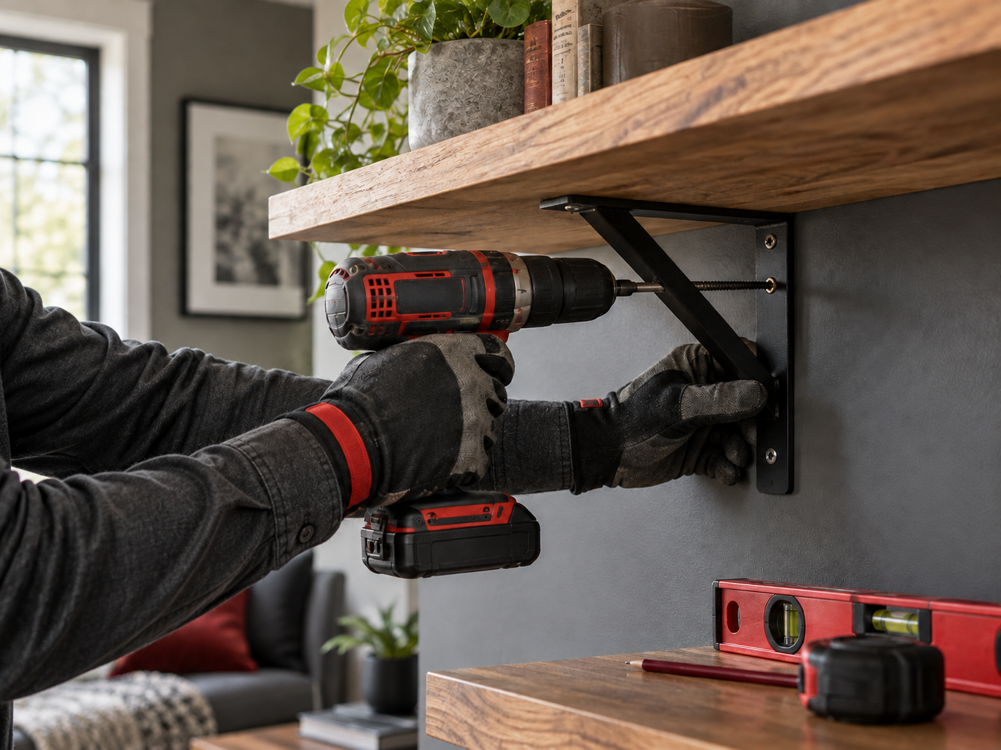 Installing a wood shelf in a home